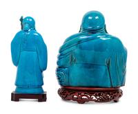 Two Turquoise Glazed Porcelain Figures of Immortals