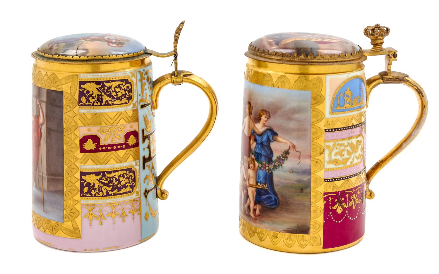 A Pair of Vienna Porcelain Tankards Height 6 1/2 inches. — 19TH CENTURY