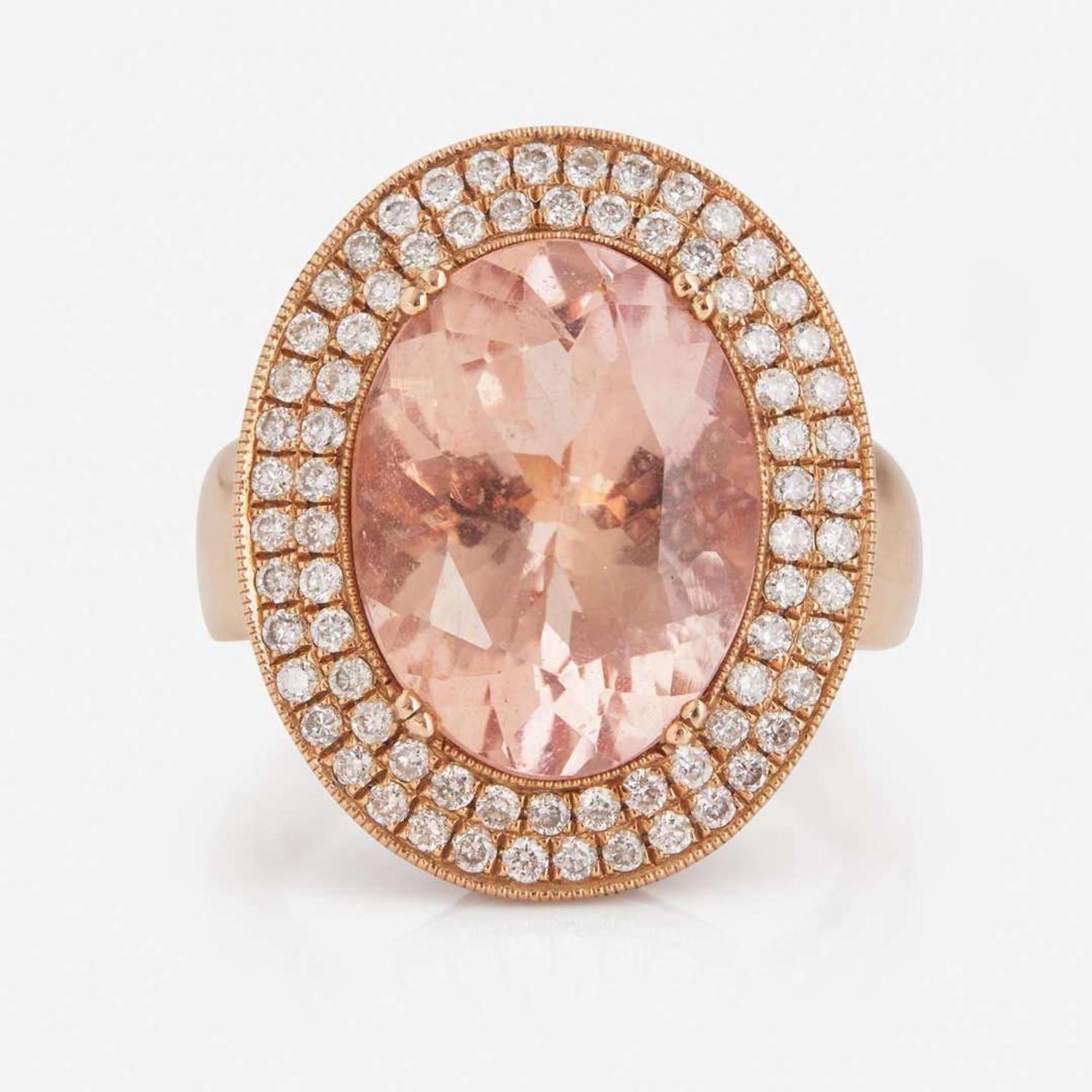 A 14K Rose Gold, Morganite, and Diamond Ring