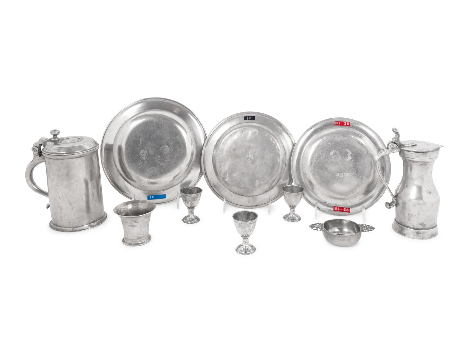 A Group of Assorted Pewter Table Articles