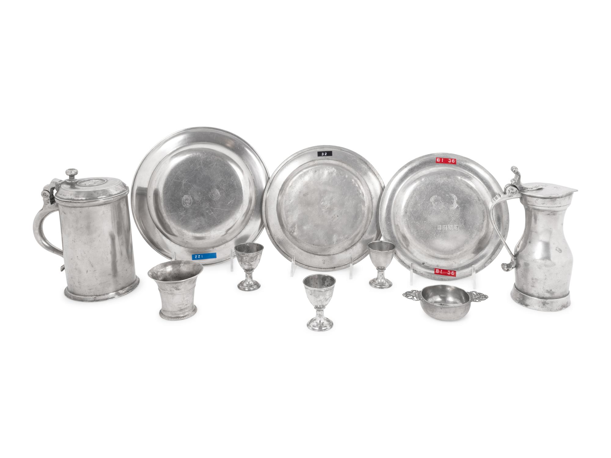A Group of Assorted Pewter Table Articles