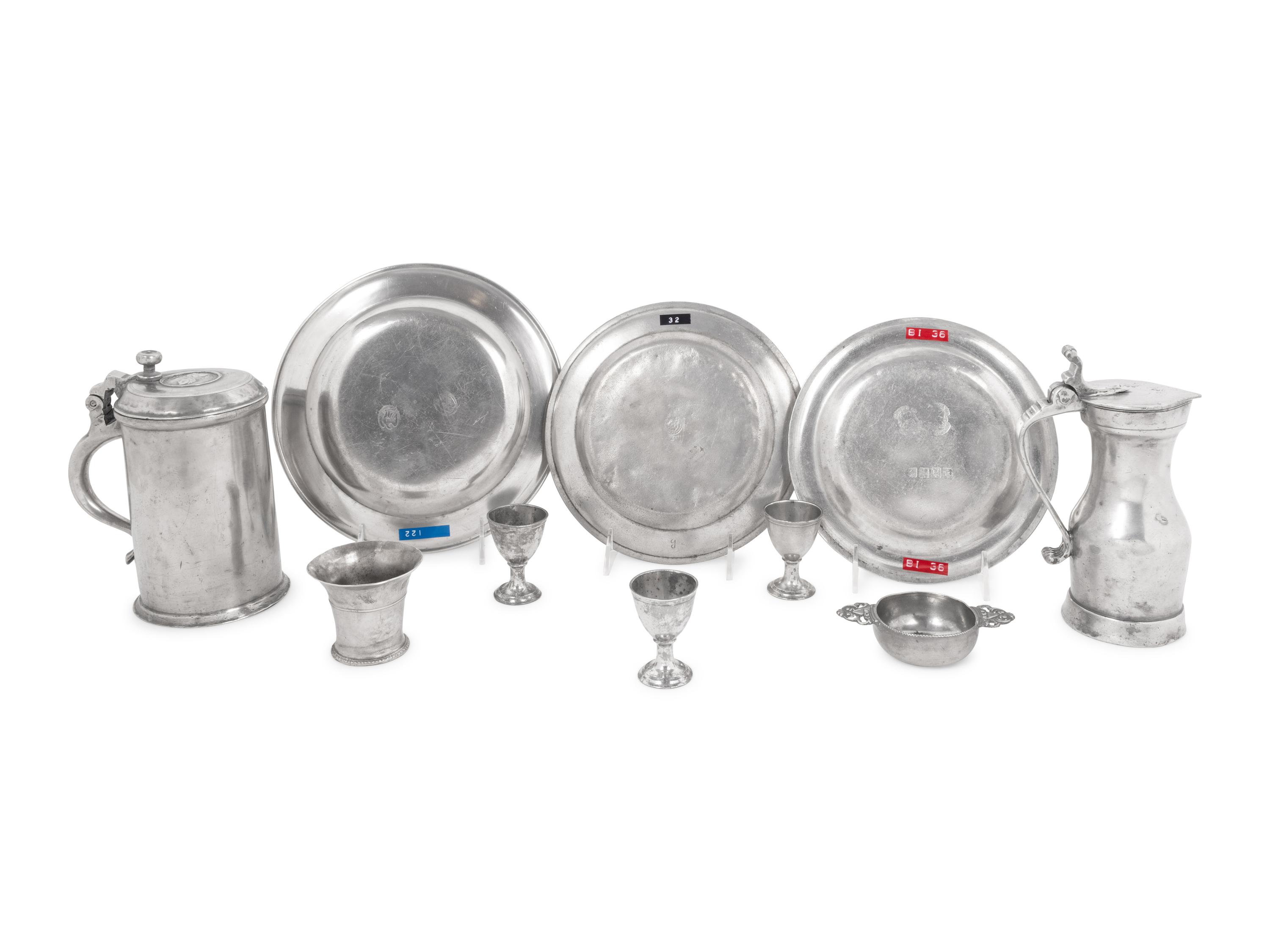 A Group of Assorted Pewter Table Articles