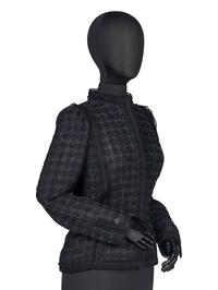 Chanel Black Tweed Jacket Trimmed in Logo Lace