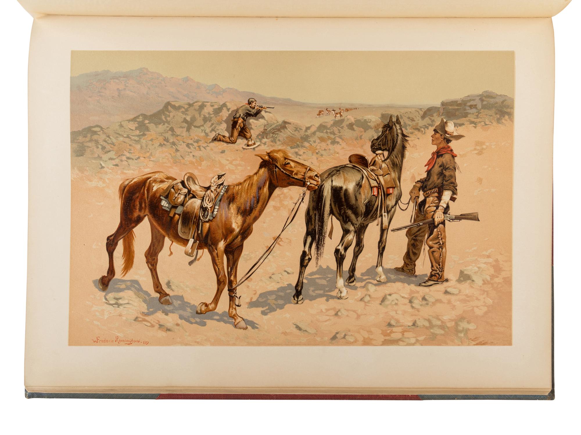 REMINGTON, Frederic (1861-1909), Arthur Burdett FROST (1851-1928) and others, illustrators. -- GOULD, A.C., editor. Sport. Or Fishing and Shooting. Boston: Bradlee Whidden, 1889.