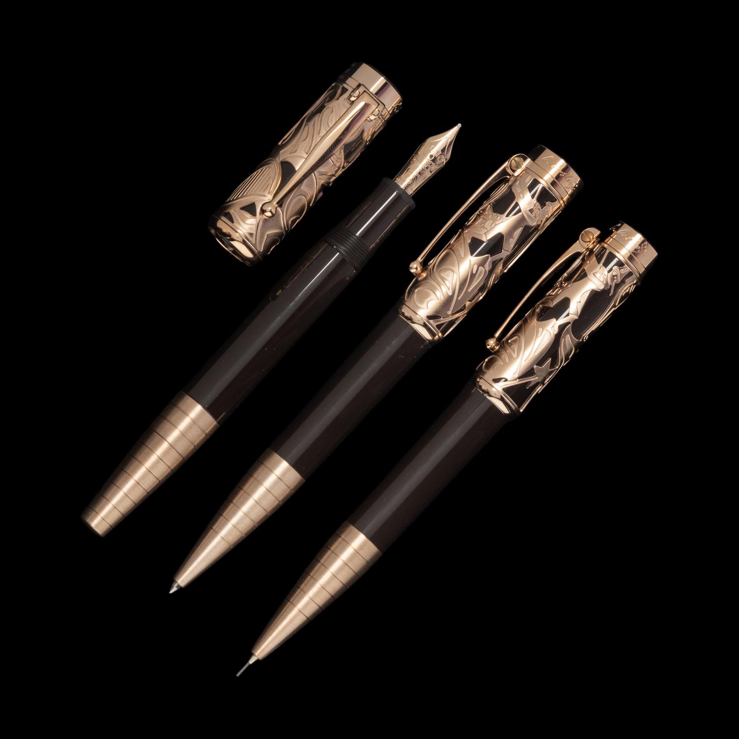 A Montblanc Limited Edition Carlo Collodi Fountain Pen, Rollerball Pen and Mechanical Pencil Set