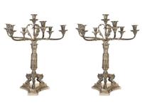 A Pair of English Silver Plate Seven-Light Candelabra — 19th Century