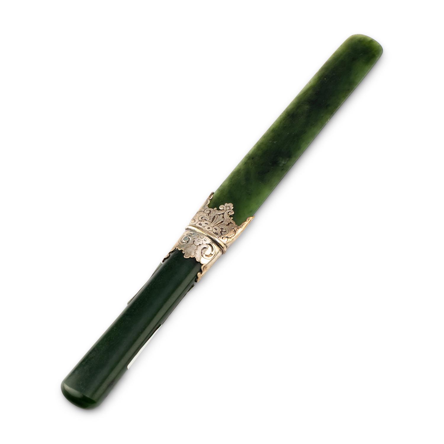 A Tiffany and Co. Silver Mounted Nephrite Page Turner