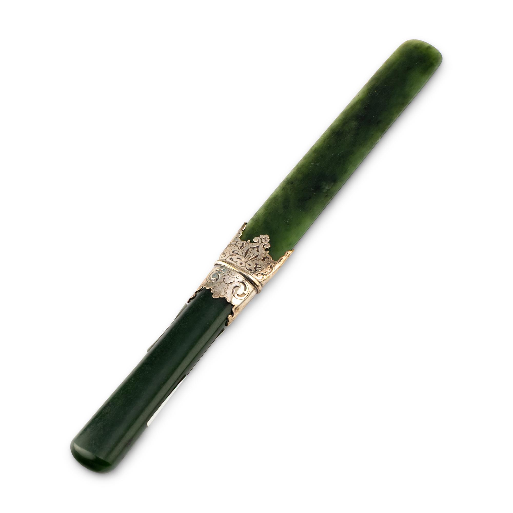 A Tiffany and Co. Silver Mounted Nephrite Page Turner
