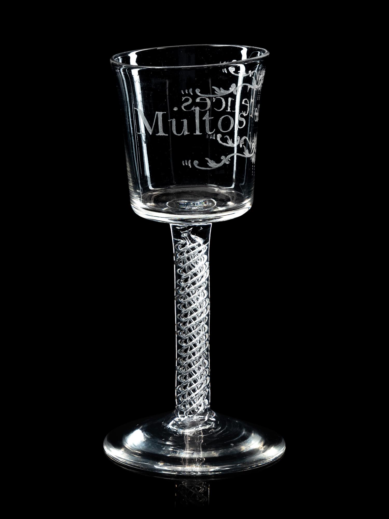 An English Enameled Air Twist Wine Glass