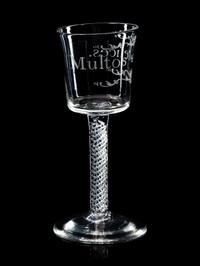 An English Enameled Air Twist Wine Glass
