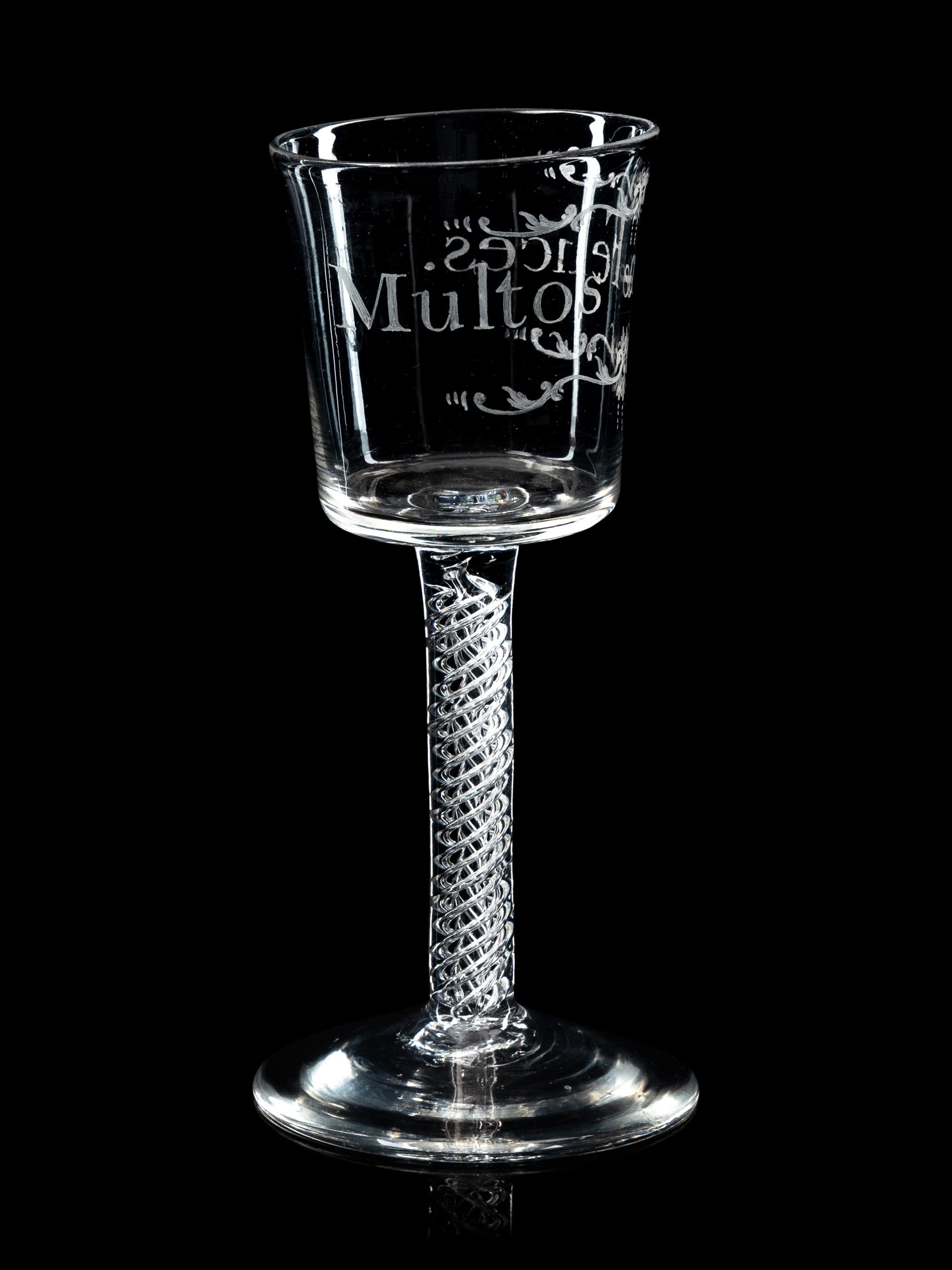 An English Enameled Air Twist Wine Glass