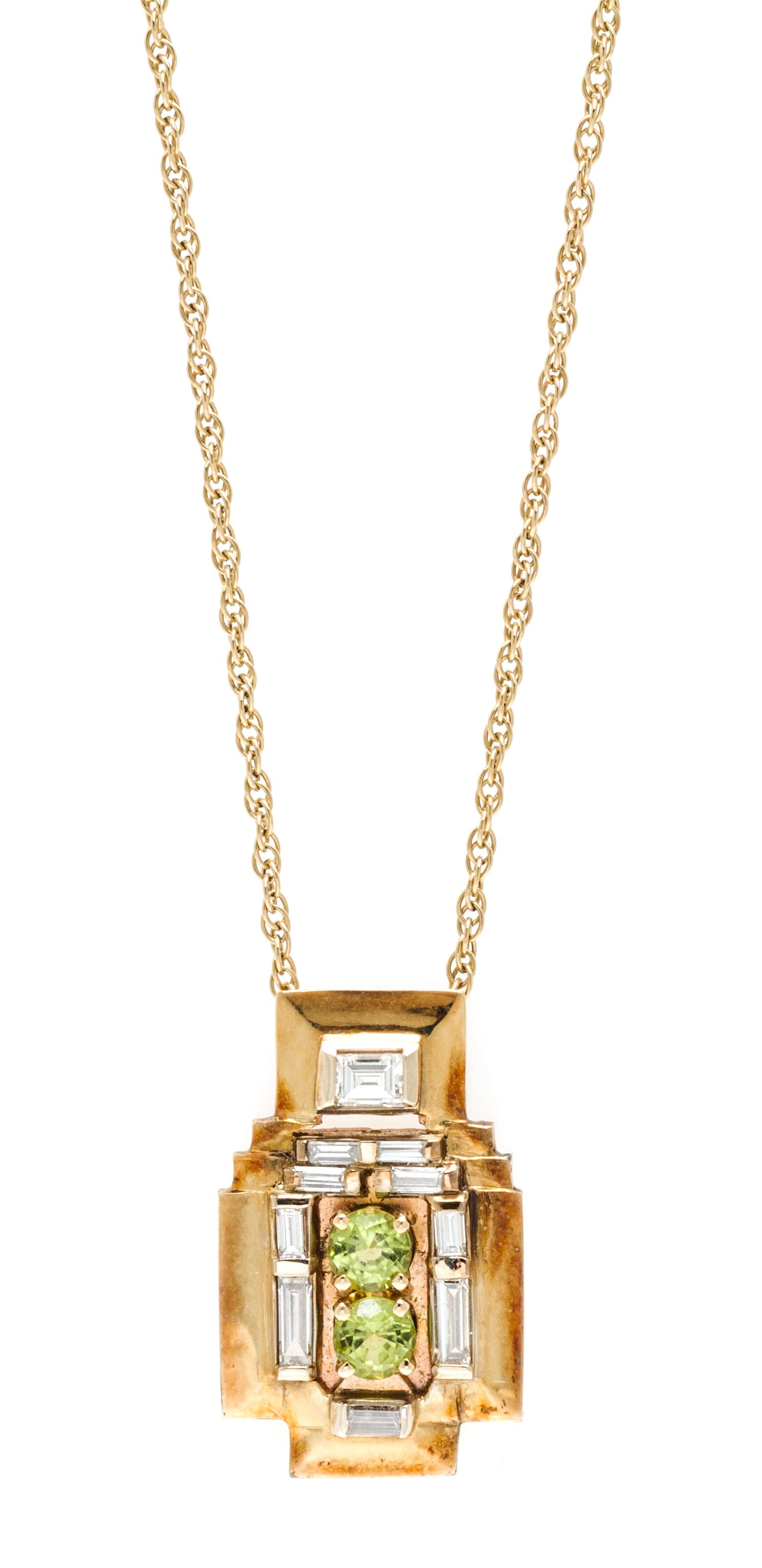 A Collection of Yellow Gold, Diamond and Peridot Jewelry, 8.00 dwts.