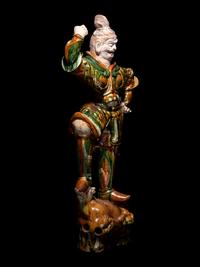 A Pair of Sancai Glazed Pottery Figures of Lokapalas