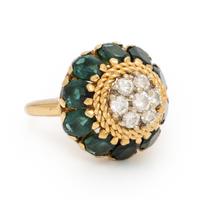 Diamond, Green Tourmaline, and Yellow Gold Ring