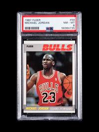 A 1987 Fleer Michael Jordan Basketball Card No. 59, PSA 8 NM-MT