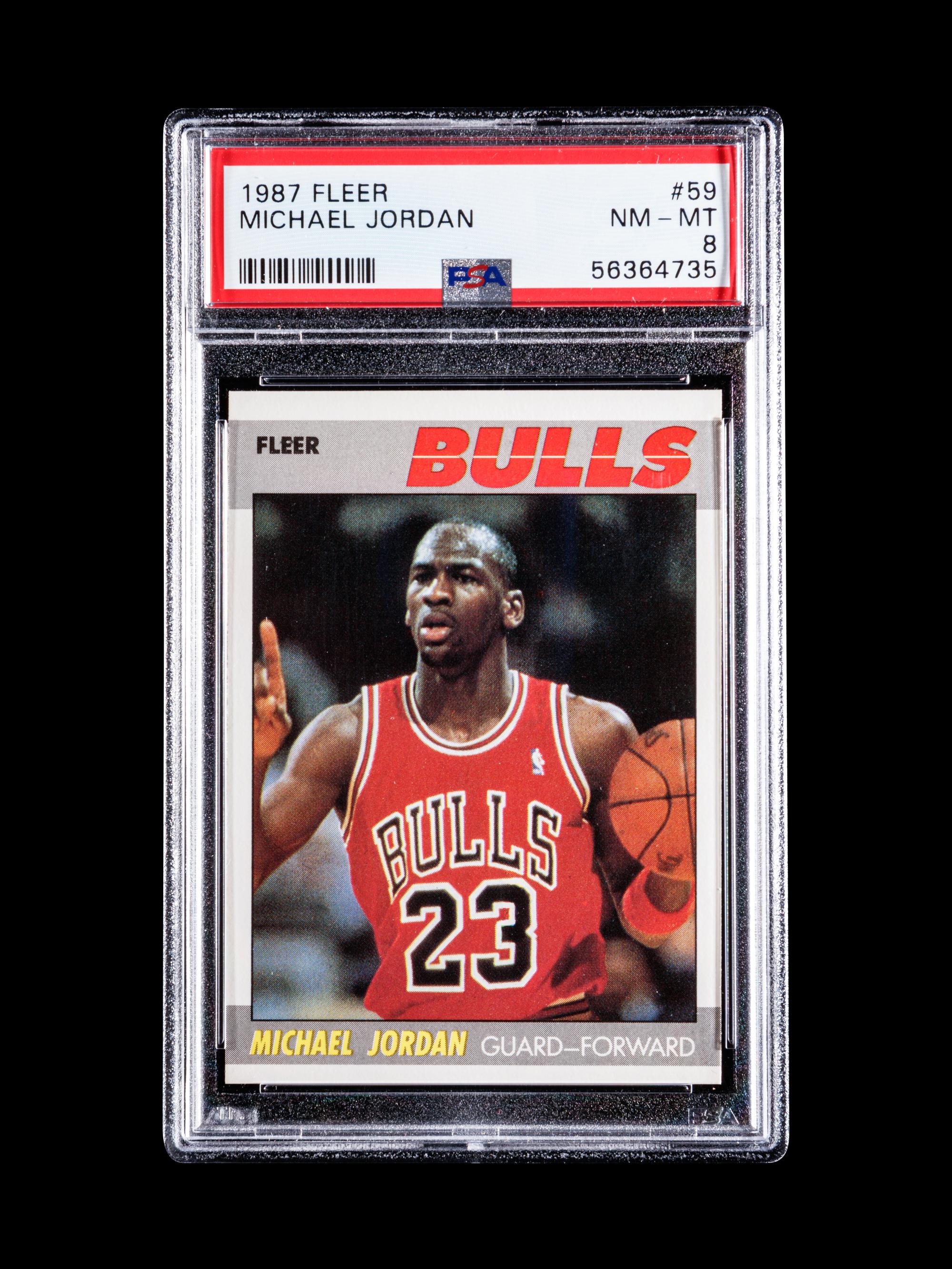 A 1987 Fleer Michael Jordan Basketball Card No. 59, PSA 8 NM-MT