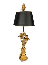 A Pair of Louis XVI Gilt Bronze Two-Light Lamps