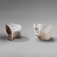 Italian Design 20th Century — Pair of Carved Marble Armchairs