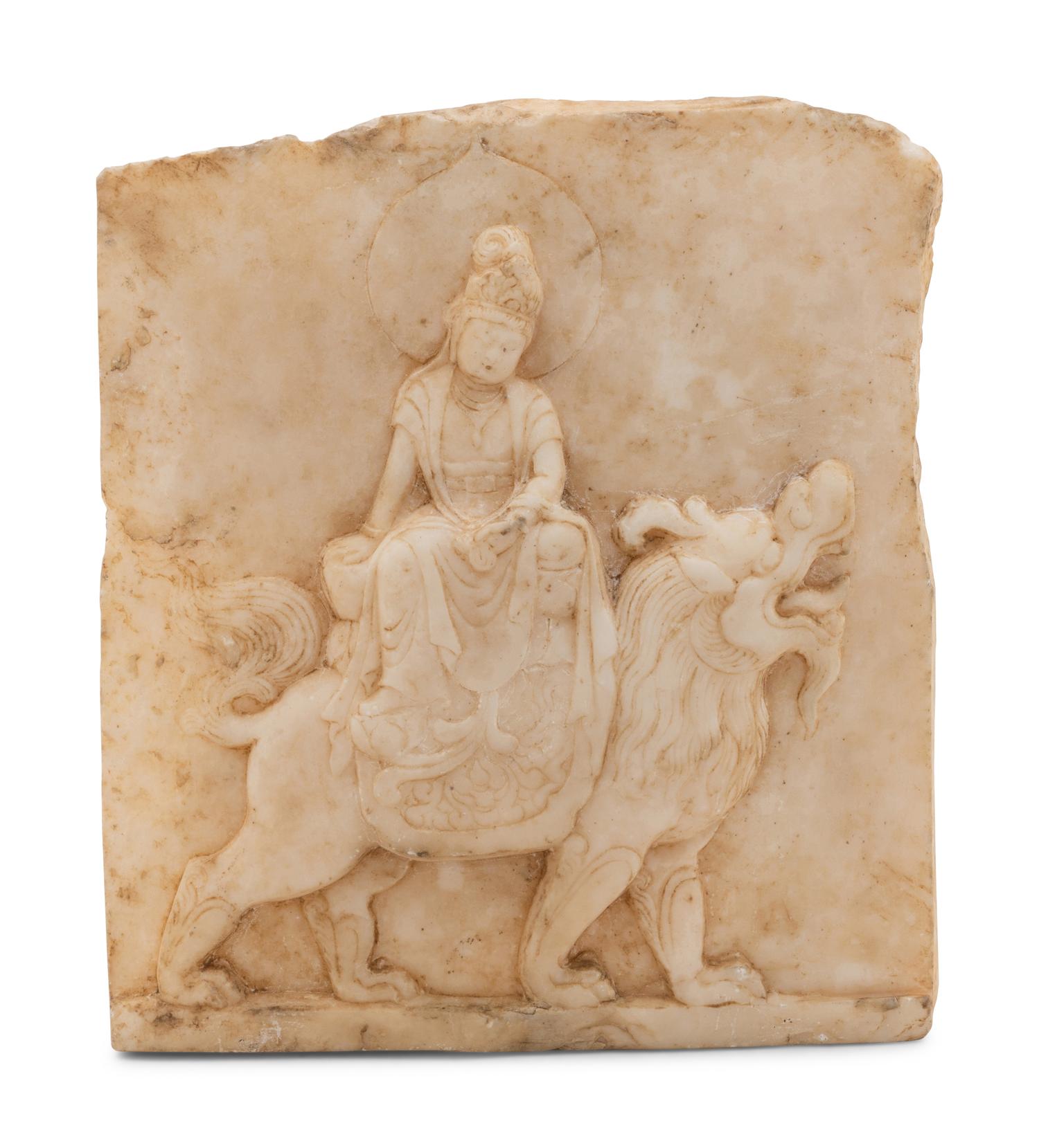 A Chinese Stone Carving of Wenshu Bodhisattva