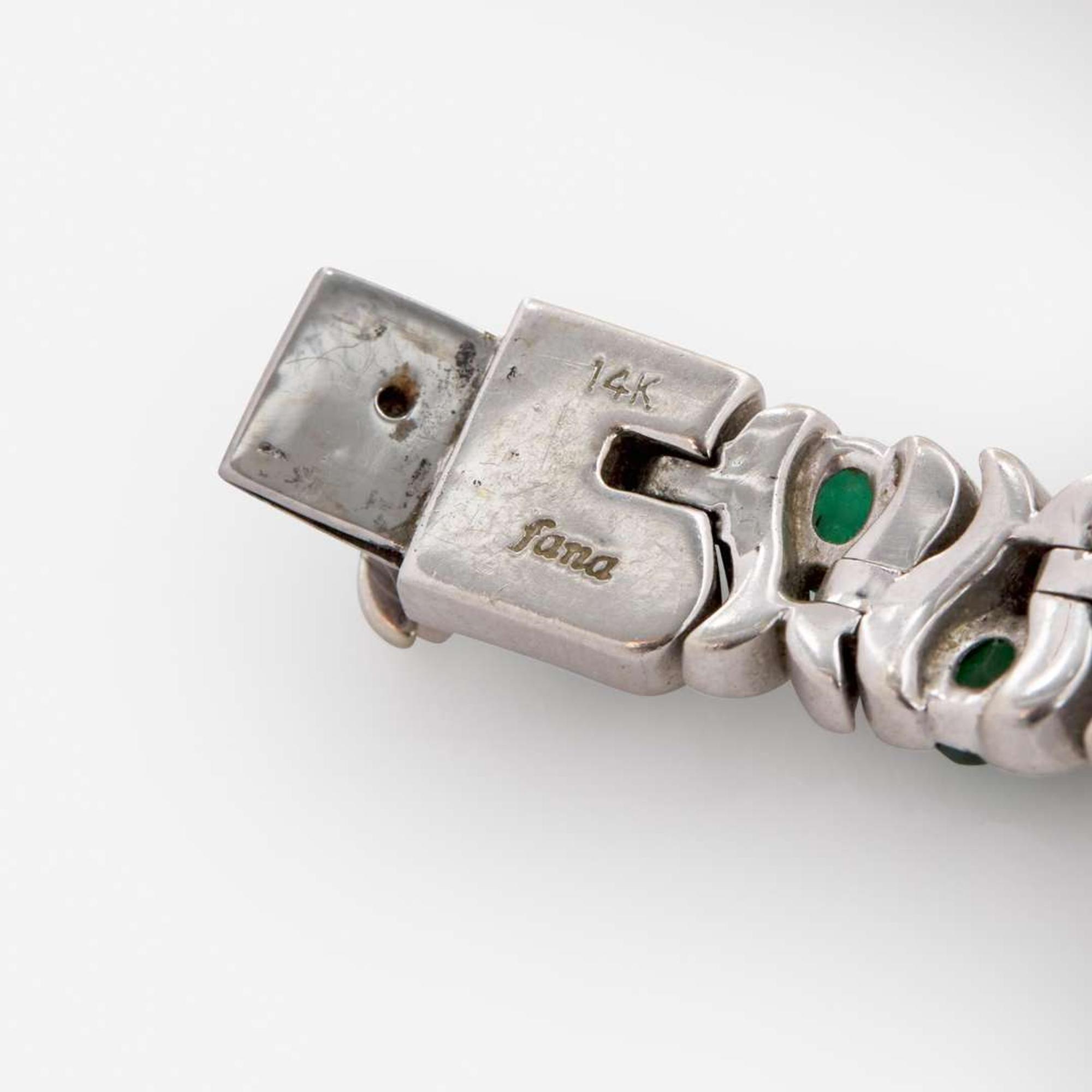 A 14K White Gold, Emerald, and Diamond Bracelet