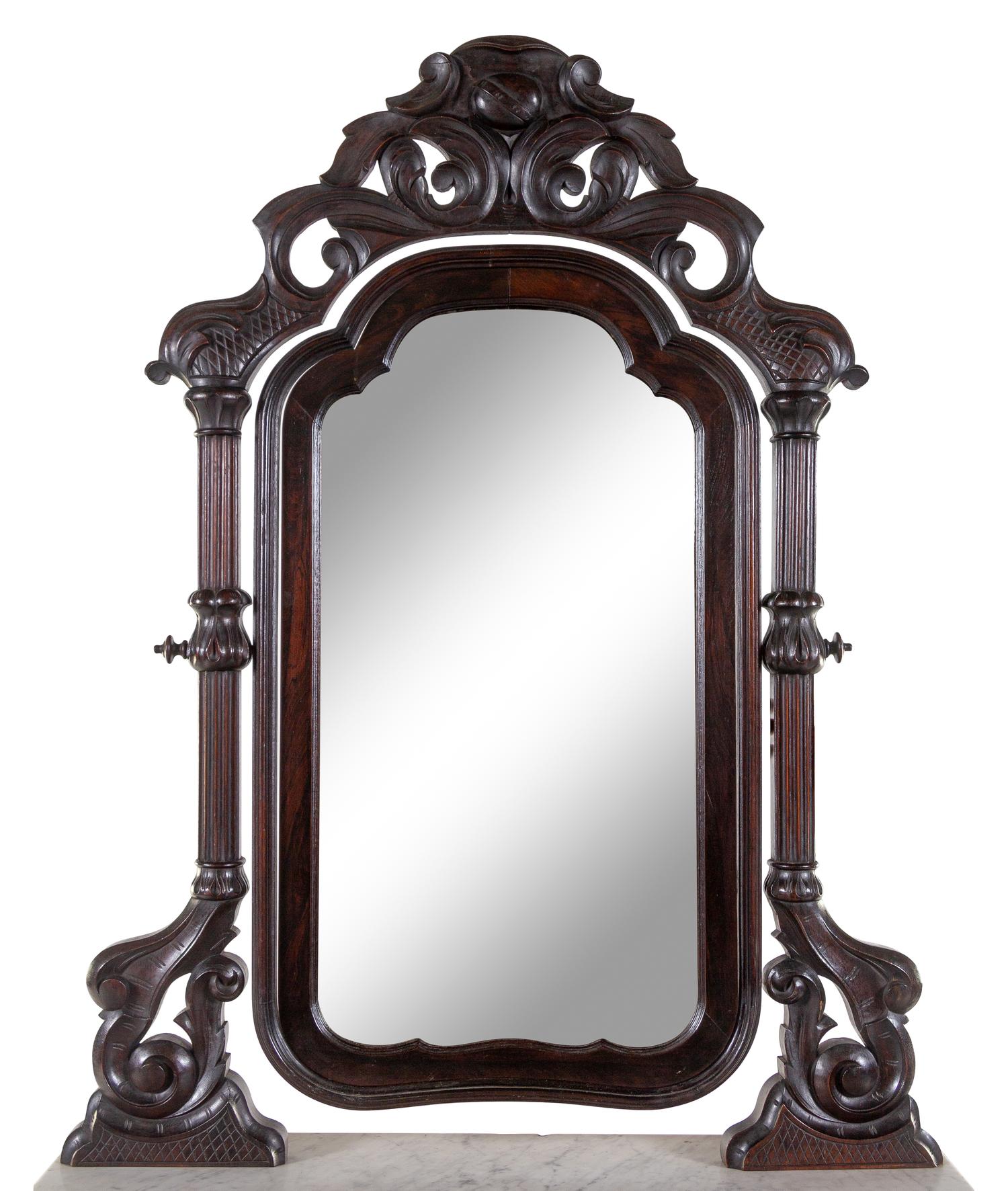 A Rococo Revival Rosewood Marble-Top Chest of Drawers and Mirror