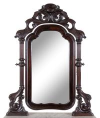 A Rococo Revival Rosewood Marble-Top Chest of Drawers and Mirror