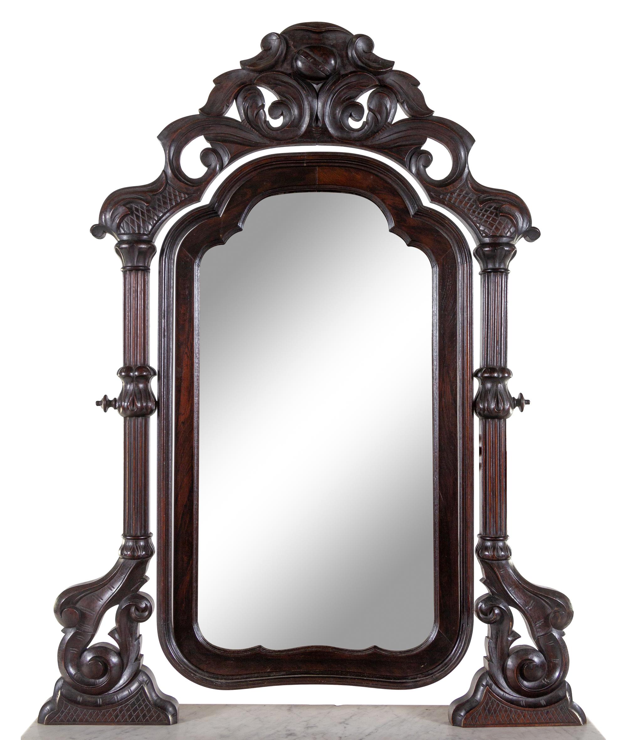 A Rococo Revival Rosewood Marble-Top Chest of Drawers and Mirror