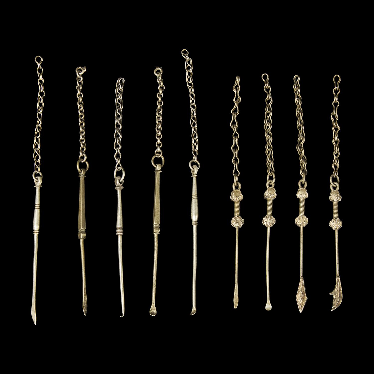 A Large Group of 31 Chinese Silver Tools, Qing Dynasty and Earlier 清及更早 銀事件兒一組