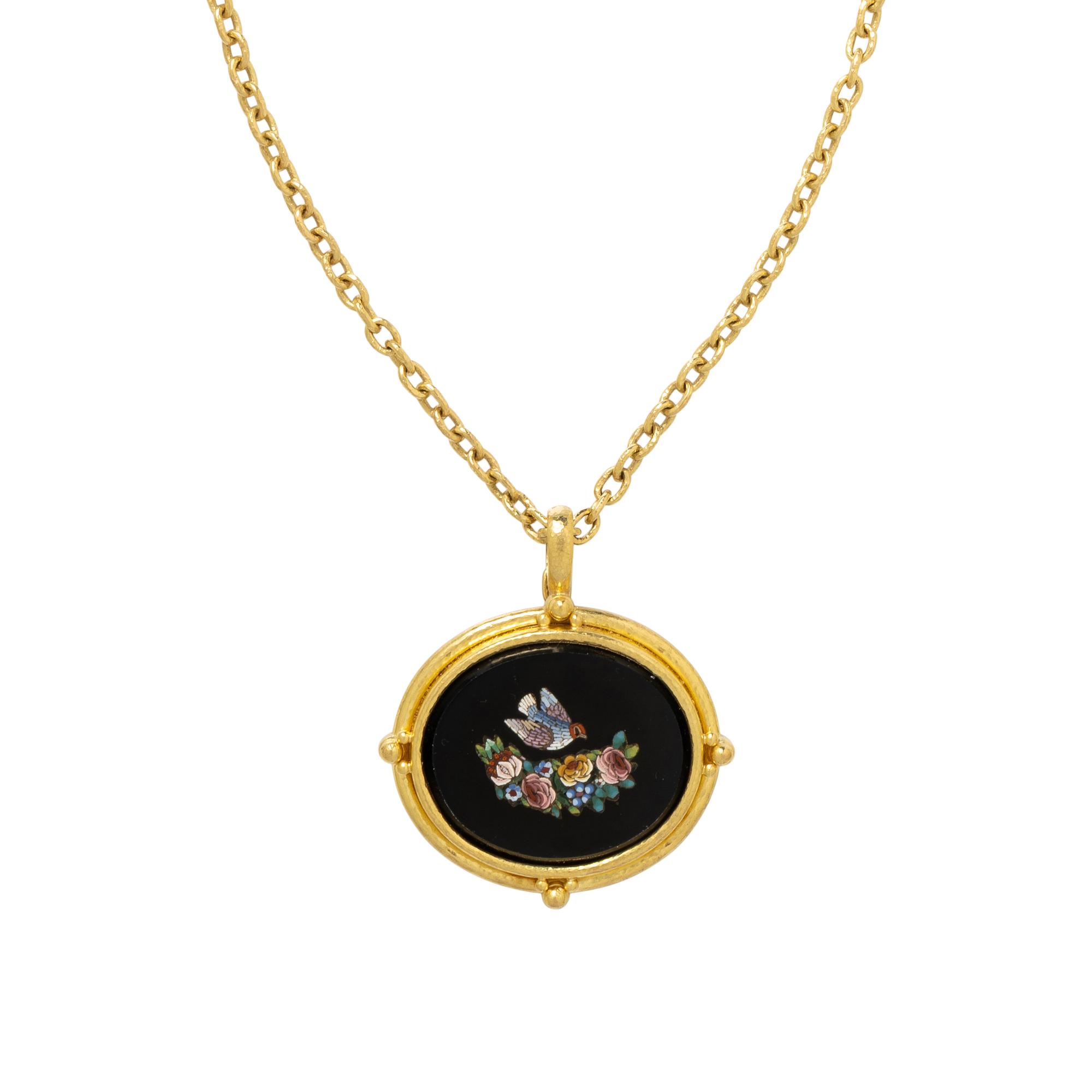 ELIZABETH LOCKE, MICROMOSAIC, ONYX, AND YELLOW GOLD PENDANT NECKLACE