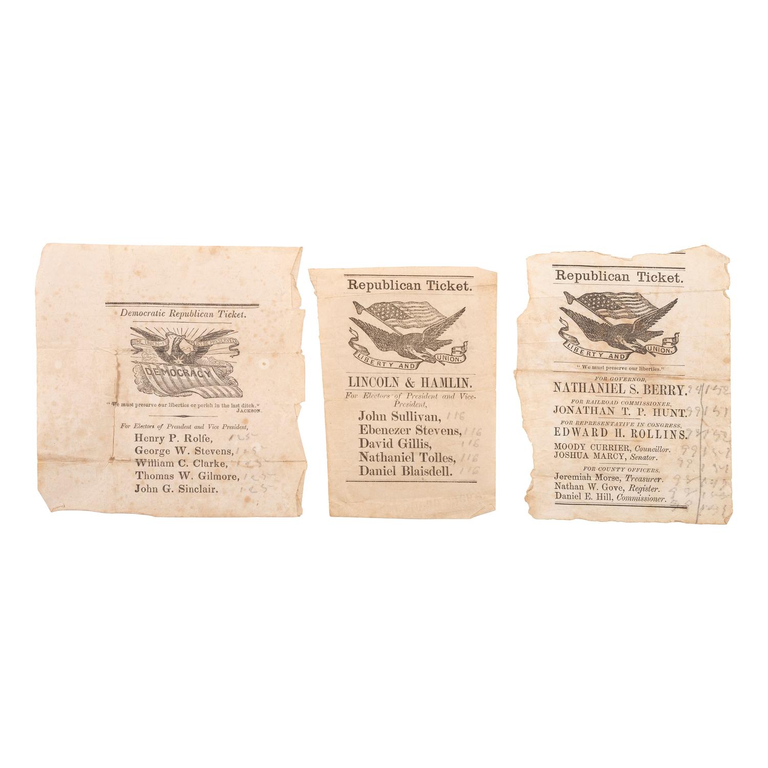 [CIVIL WAR]. A group of Civil War letters and ephemera representing multiple soldiers, a war-date governor, and including Andersonville POW letter from Private Samuel W. Armington (1837-1913), Co. D, Massachusetts 15th Infantry.