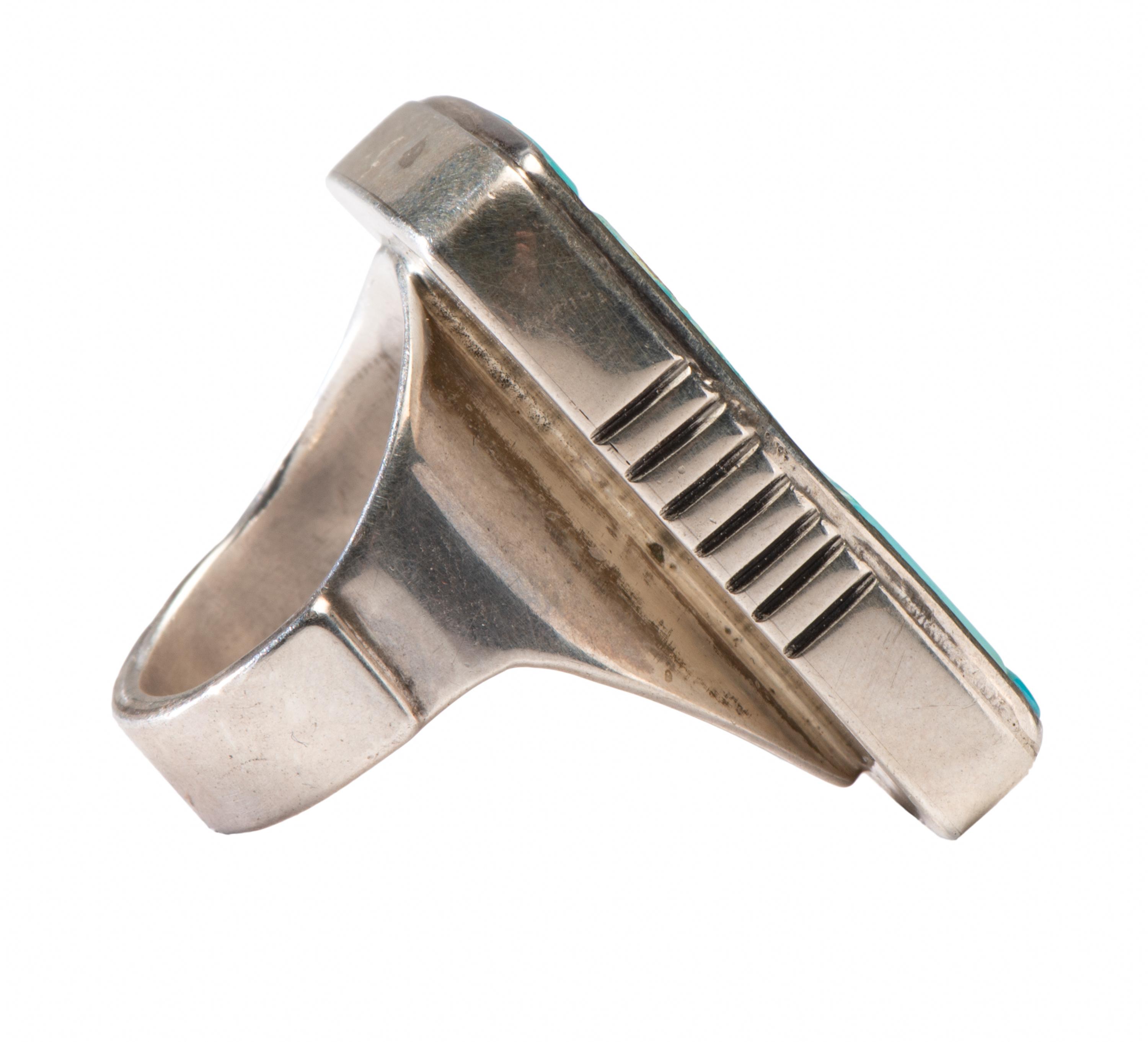 Sterling Silver Ring, with Turquoise and Coral Mosaic Inlay Lot is located and will ship from Denver, Colorado.