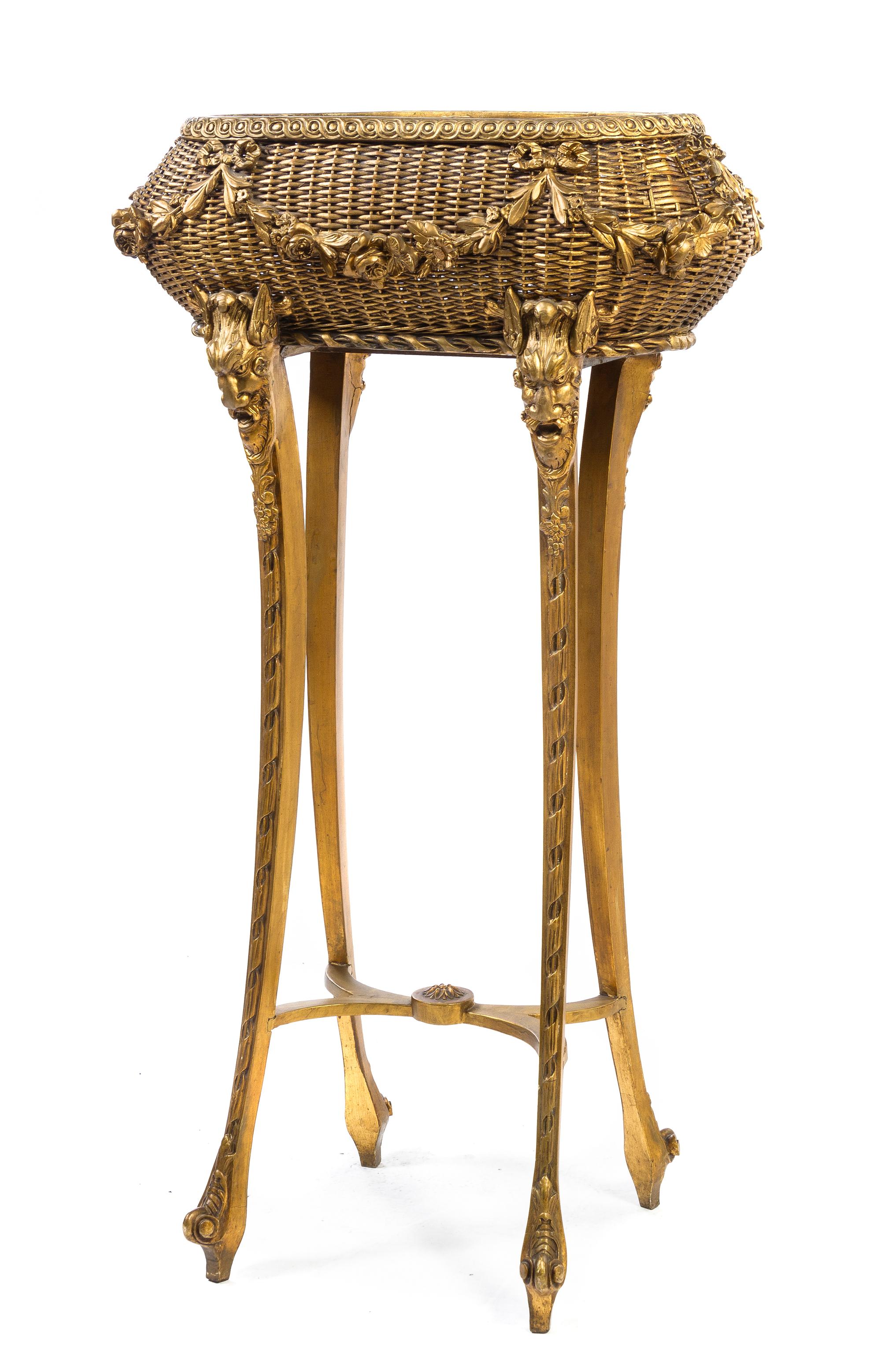 A Louis XVI Style Giltwood Jardiniere Stand, Height 47 1/2 x width 26 inches.