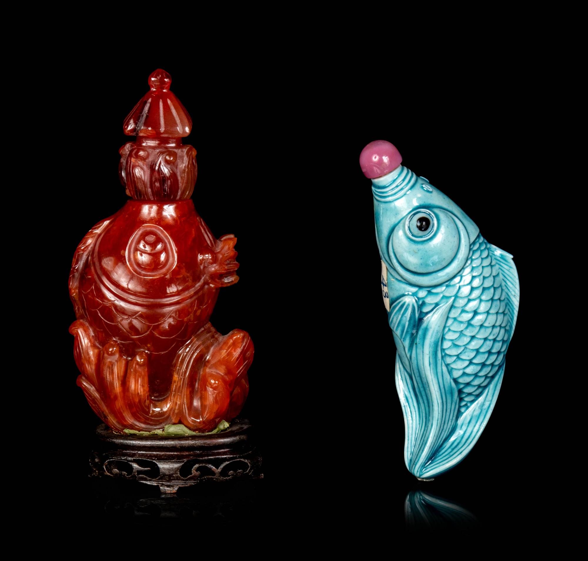 Two Chinese Fish-Form Snuff Bottles