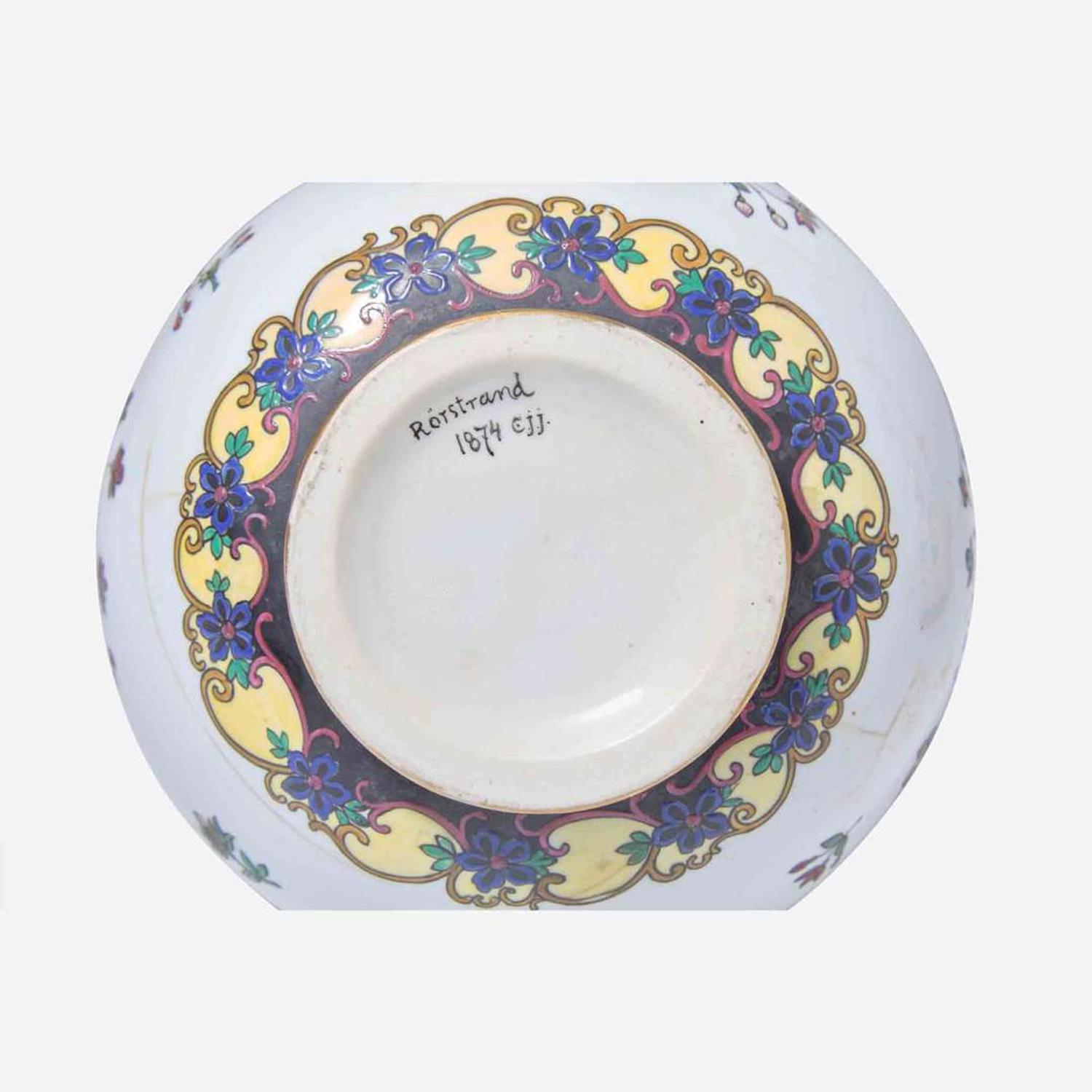 A near pair of Rörstrand enameled porcelain ewers Stockholm, Sweden, dated "1874"