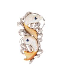 MOTHER-OF-PEARL AND DIAMOND FISH PENDANT/BROOCH