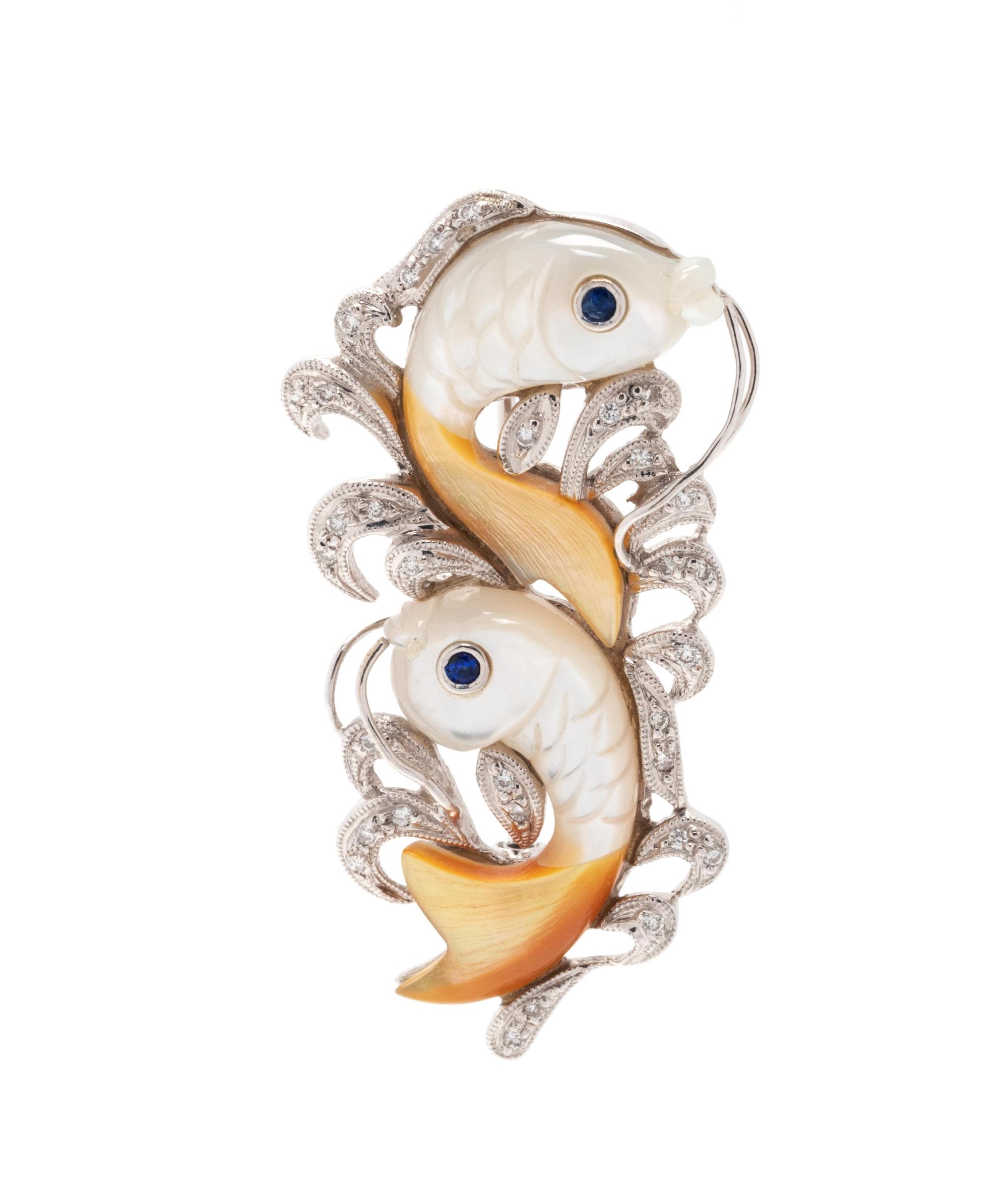 MOTHER-OF-PEARL AND DIAMOND FISH PENDANT/BROOCH