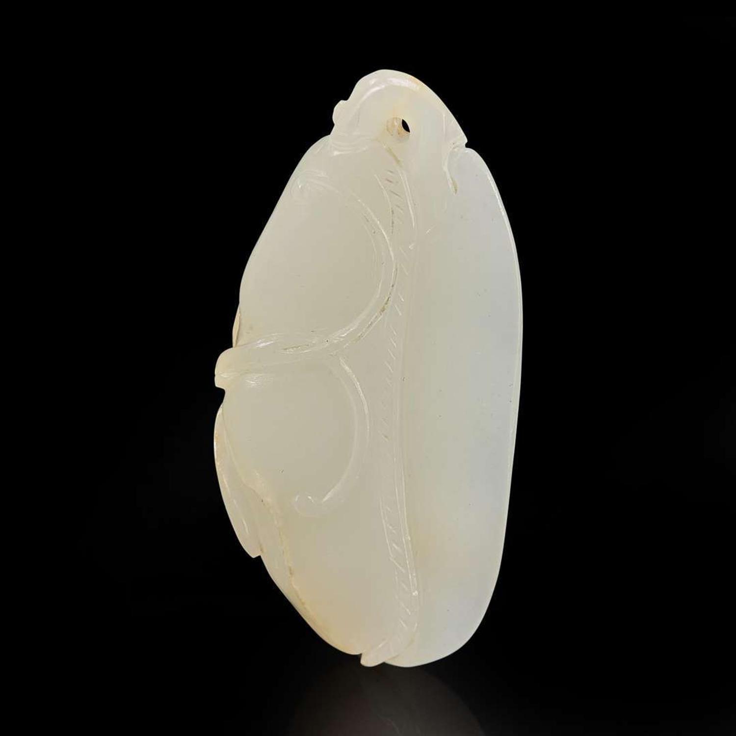 A Chinese carved white jade "Peapod" toggle 白玉豆荚 Late Qing to Republic period ?????