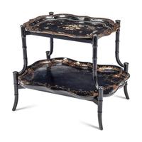 A Victorian Papier Mâché and Mother-of-Pearl Inlaid Two-Tier Tray Table