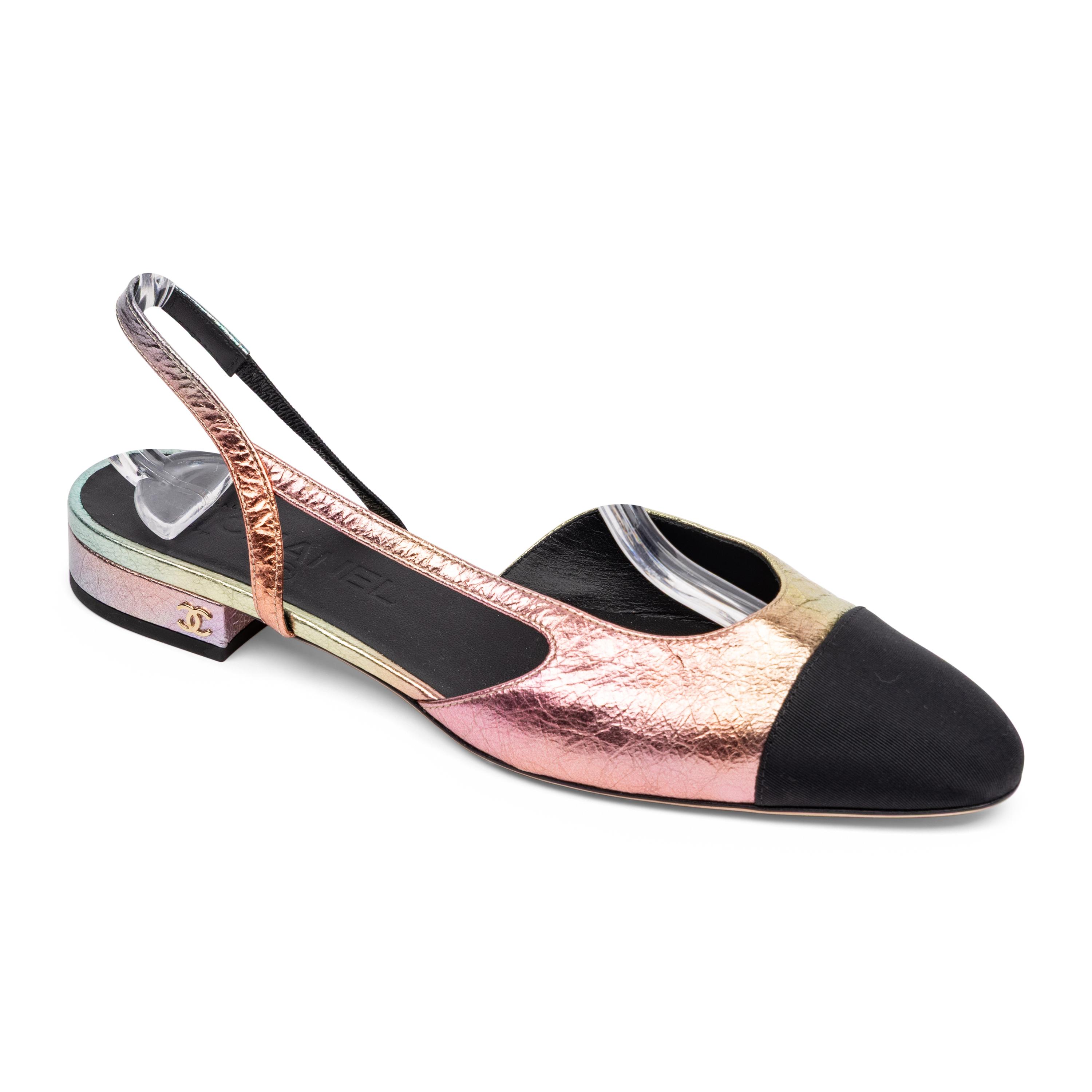 Chanel, Metallic Multicolor Leather Slingback Flats
