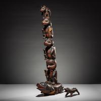 Haida Carved Totem Pole and Bear Cub
