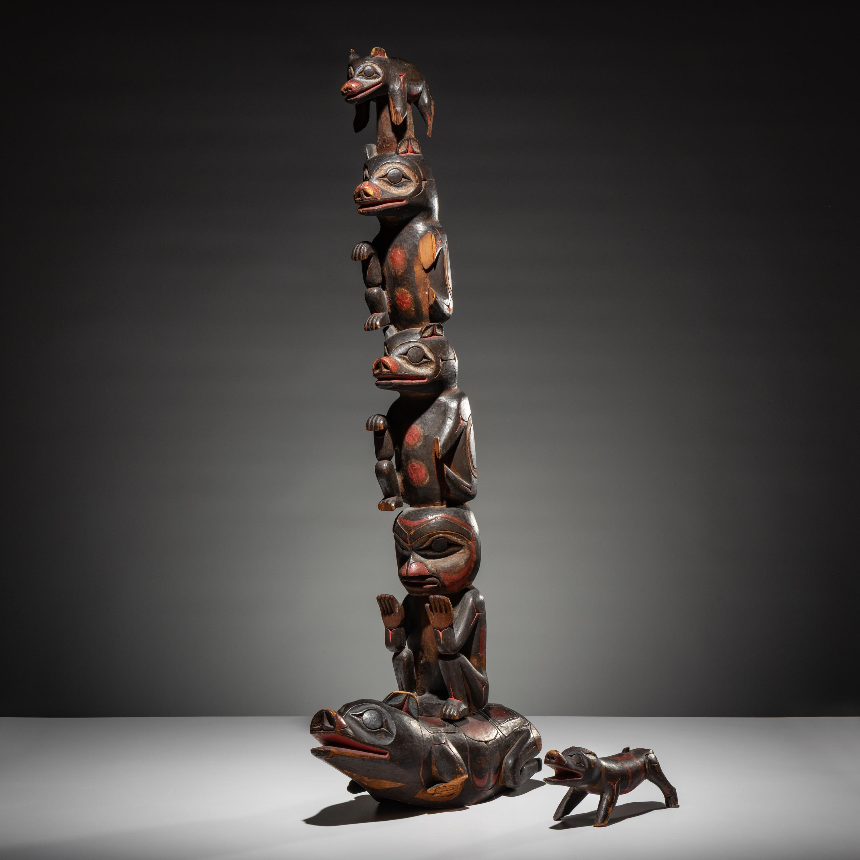 Haida Carved Totem Pole and Bear Cub