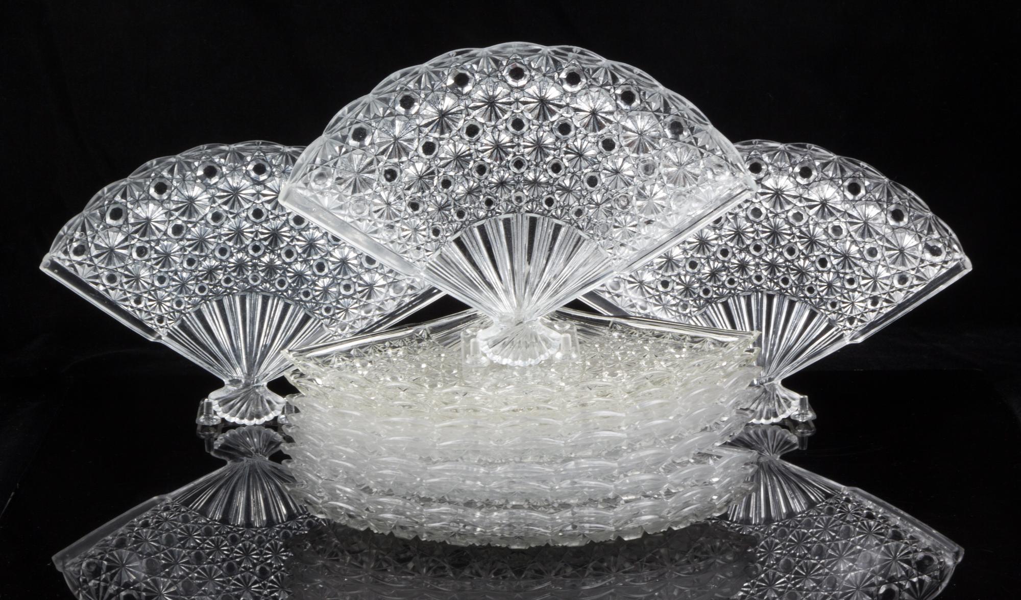 A Collection of Eleven Pressed Glass Dishes Width 10 1/2 inches.