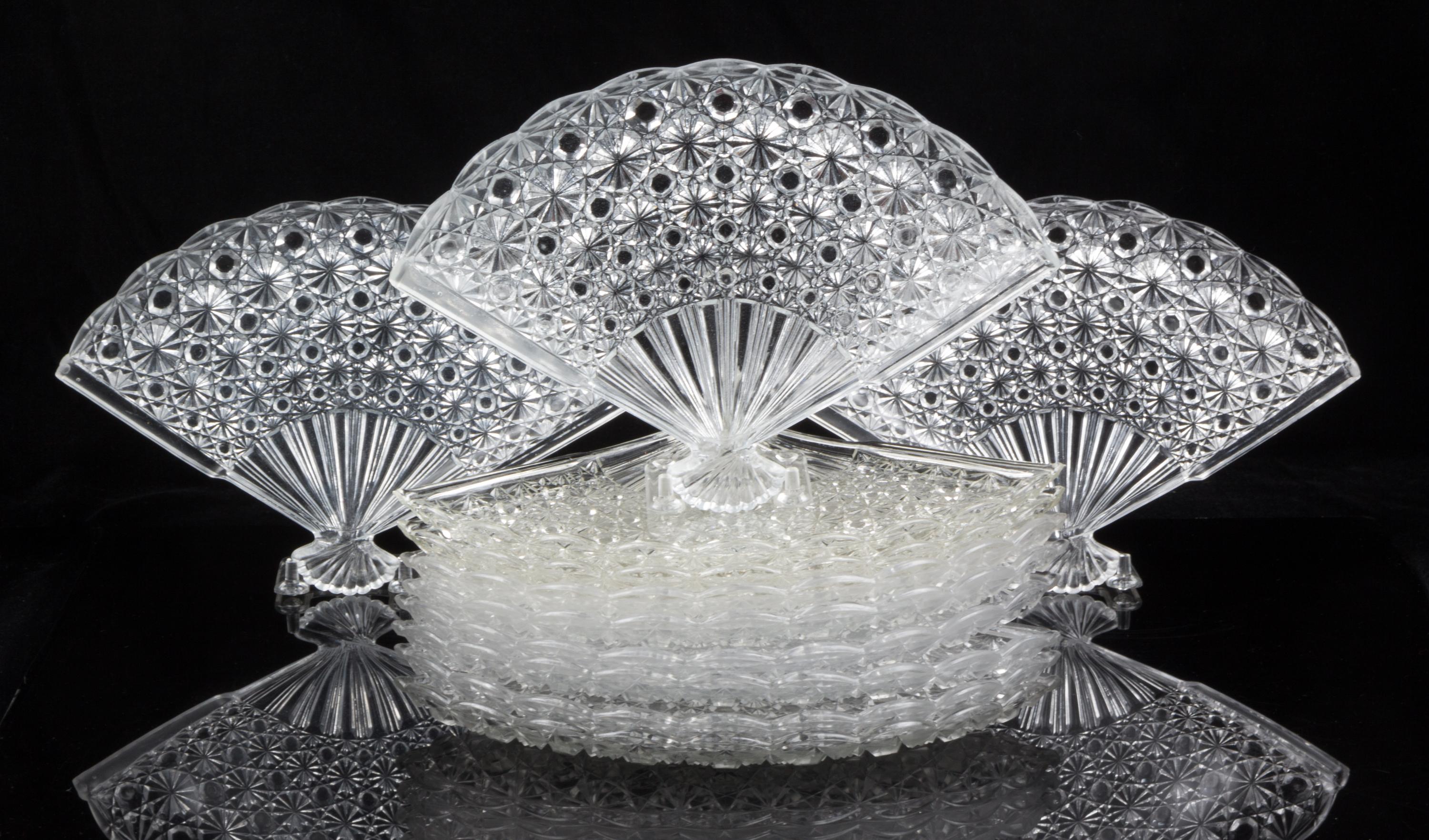 A Collection of Eleven Pressed Glass Dishes Width 10 1/2 inches.
