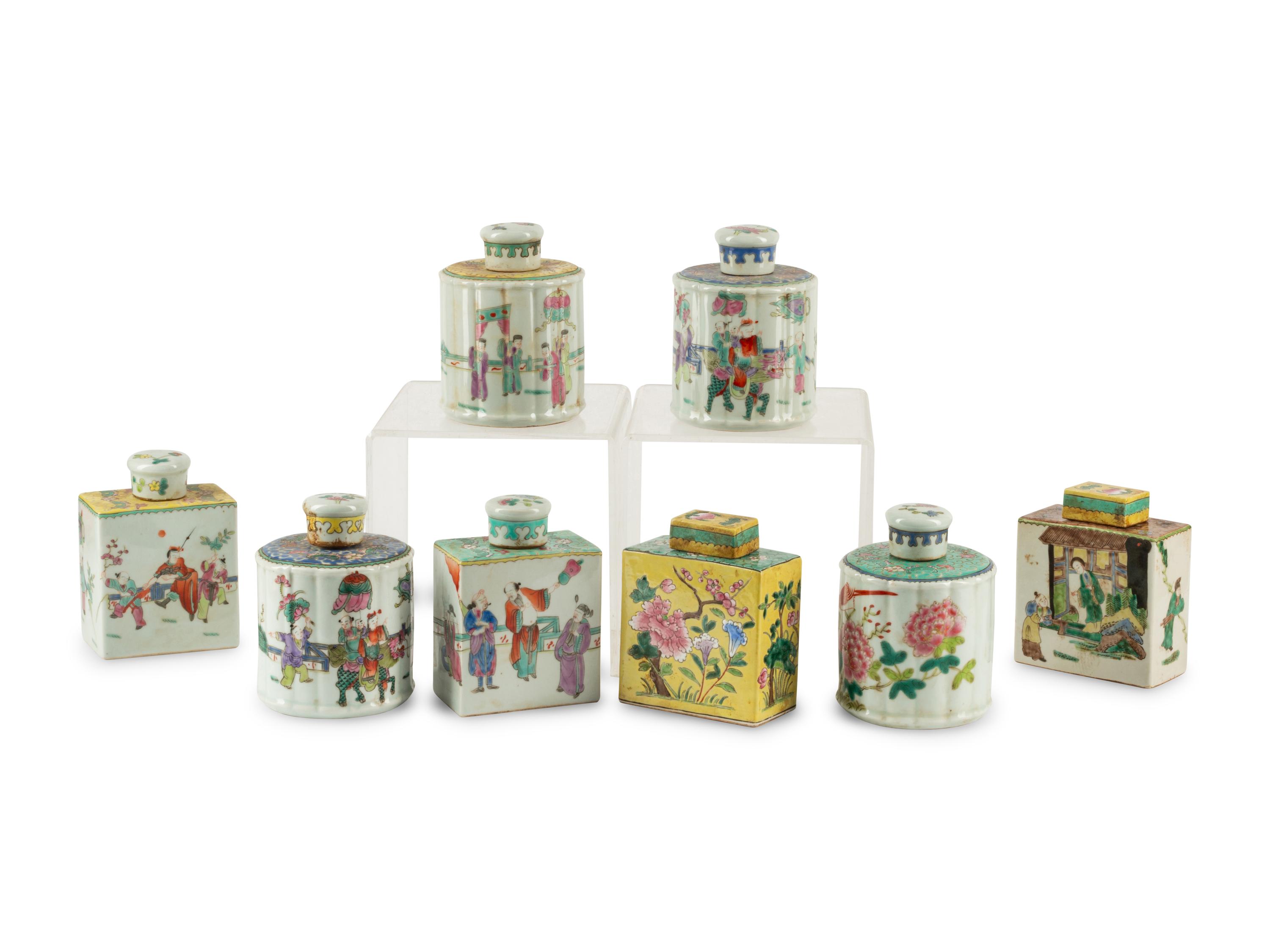 Eight Chinese Porcelain Tea Caddies