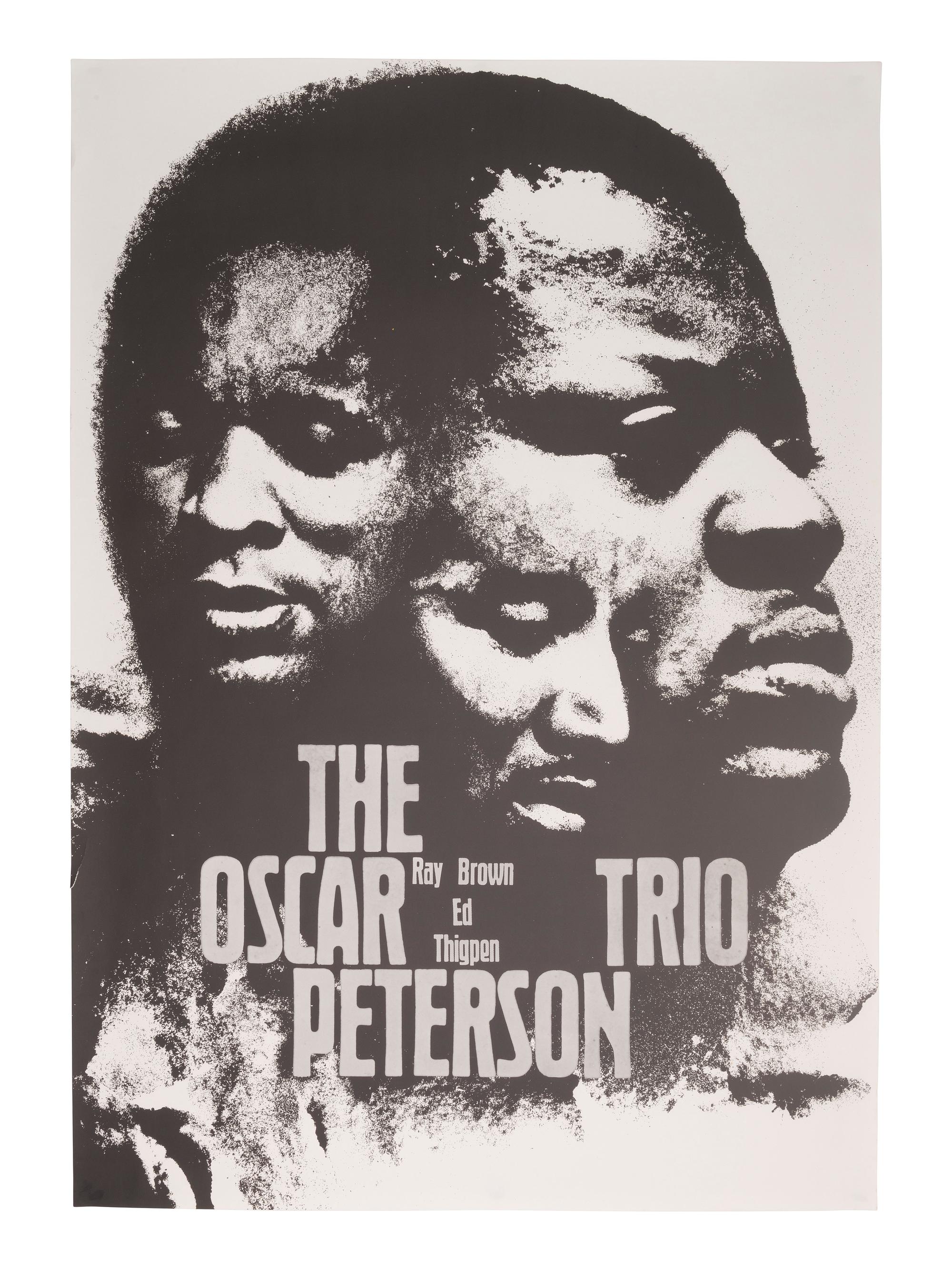 [MUSIC]. 2 posters promoting jazz musicians, incl. the Oscar Peterson Trio and George Lewis.