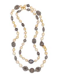 Cultured Pearl, Sapphire and Diamond Longchain Necklace