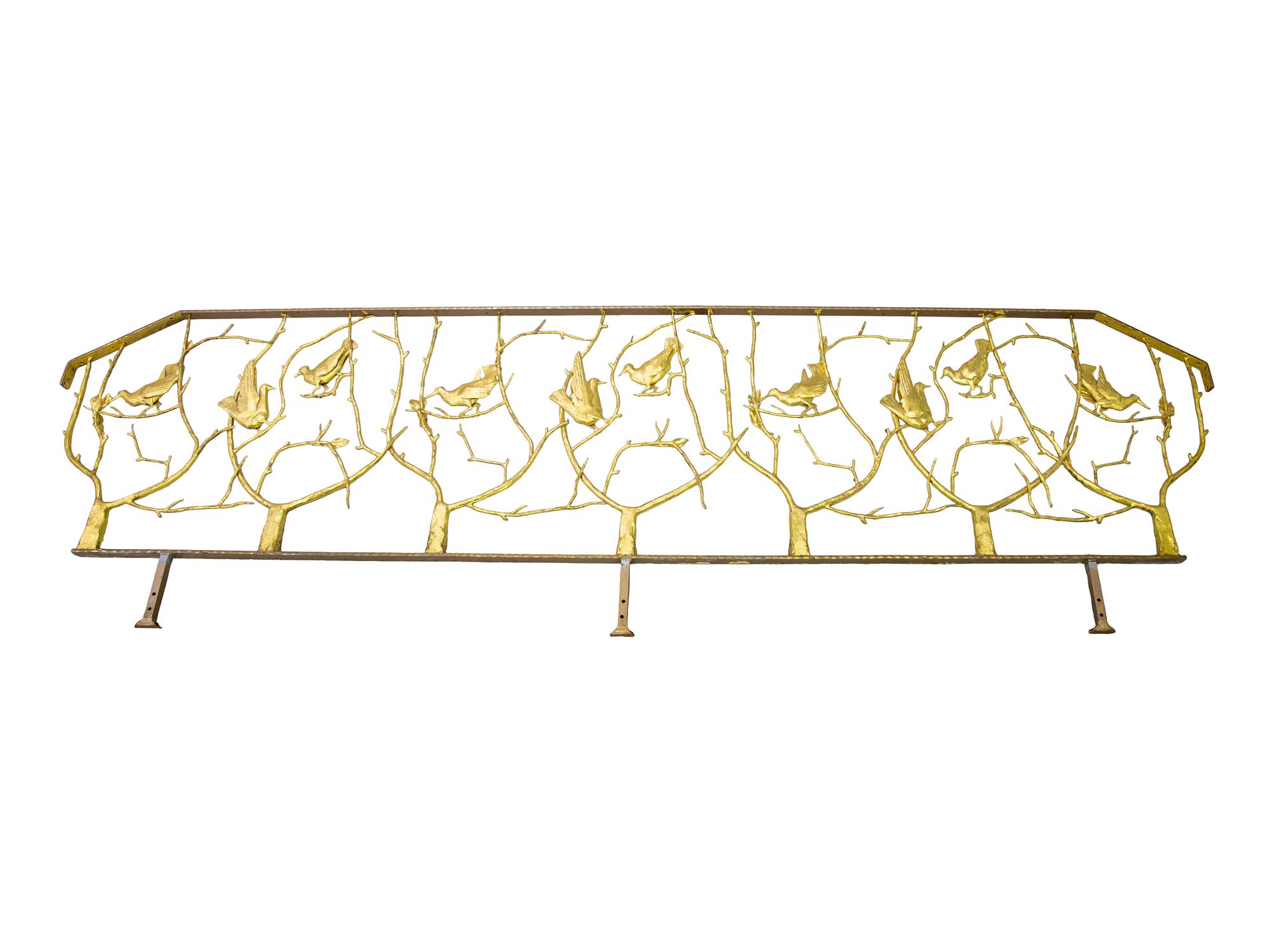 A Gilded Wrought Iron Railing Attributed to Edgar Brandt