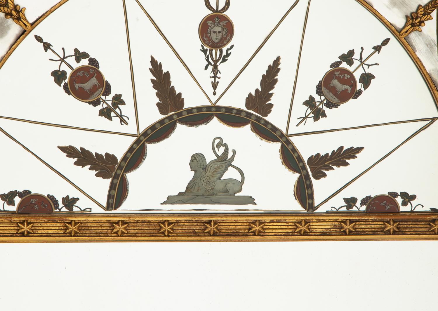 A Neoclassical Style Reverse-Painted Glass and Giltwood Mirror