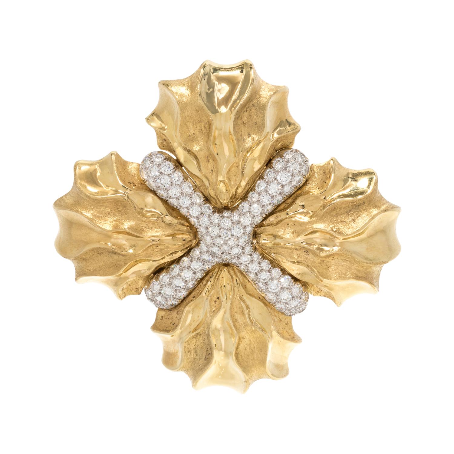 NICHOLAS VARNEY, YELLOW GOLD, PLATINUM AND DIAMOND BROOCH