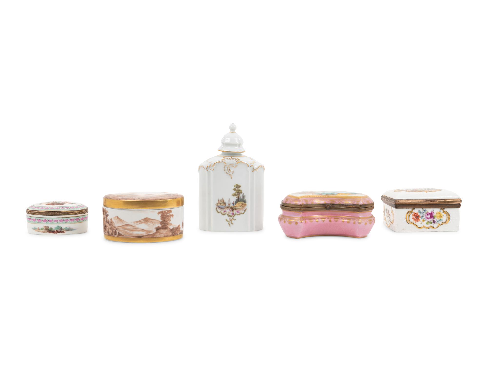 Five French and German Porcelain Boxes